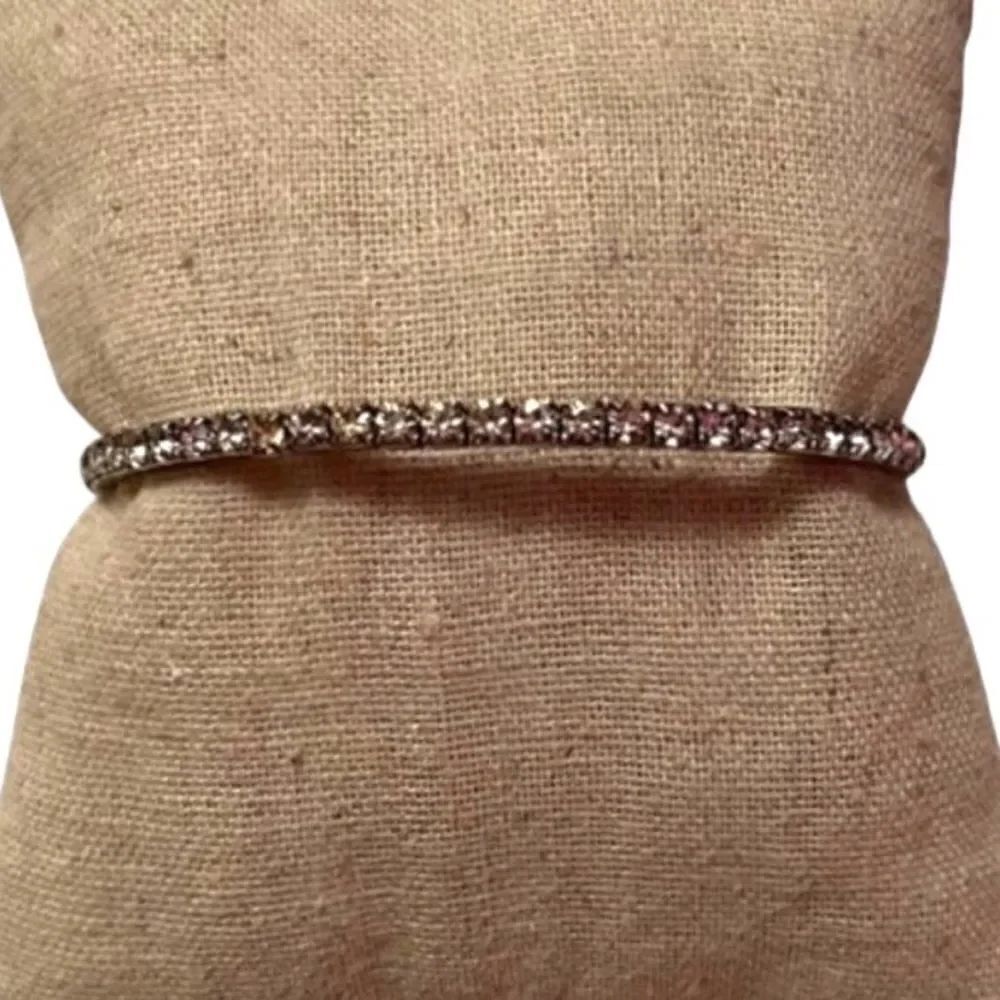 🤯5/$25🤯 Rhinestone Silver Tone Flexible Open Bangle Bracelet